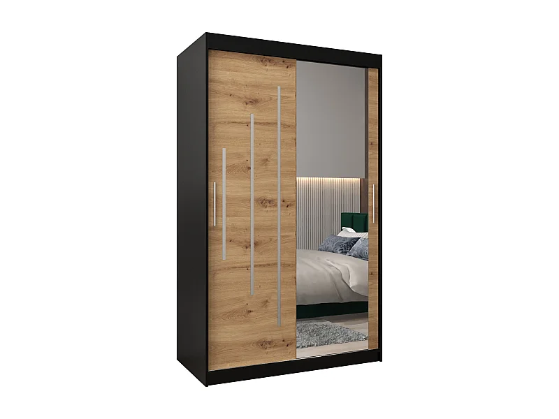 ARMOIRE YORK 2 À PORTES COULISSANTES 200/120/62 2 Portes (Noir/Artisan)