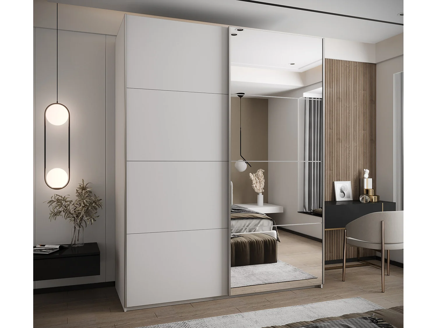 KLEDINGKAST MET SCHUIFDEUREN Lux 3 245,5/200/64 (Wit/Wit/Zilver)