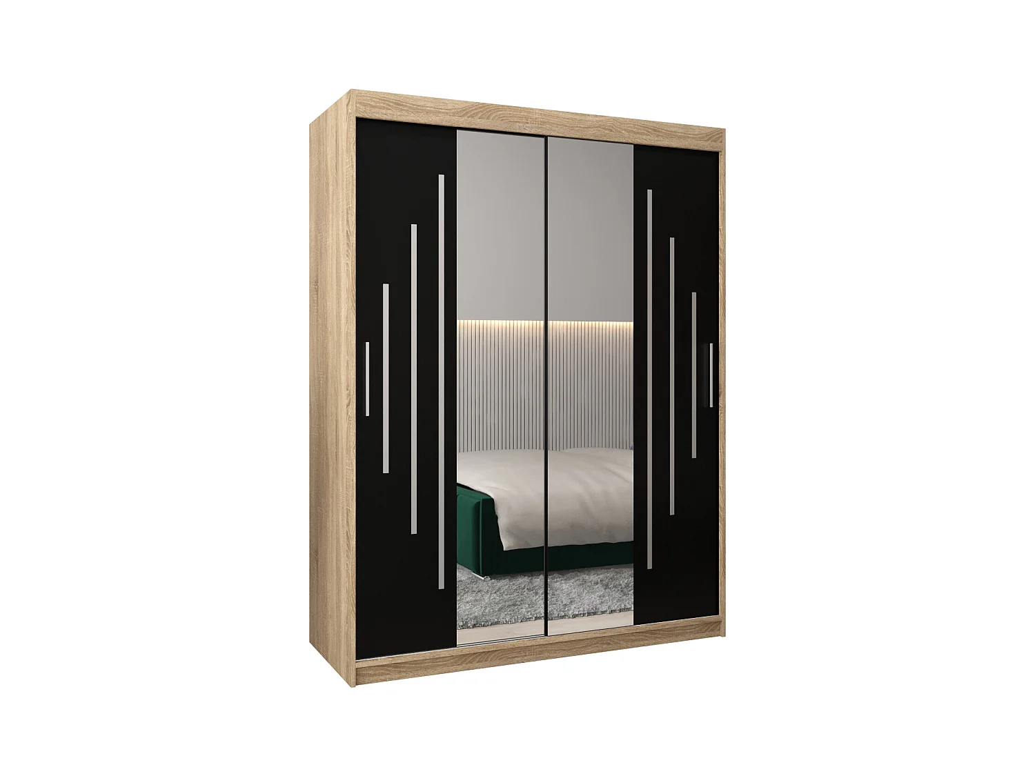 SCHWEBETÜRENSCHRANK YORK 1 200/150/62 2-türig (Sonoma/Schwarz)