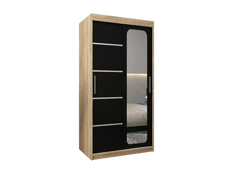 SCHWEBETÜRENSCHRANK PROMO V2 200/100/62 2-türig (Sonoma/Schwarz)