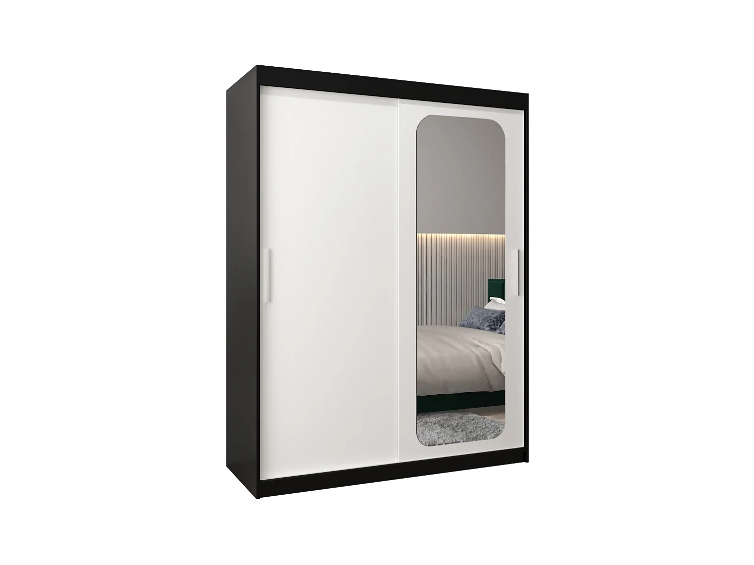 ARMOIRE PROMO T2 À PORTES COULISSANTES 200/150/62 2 Portes (Noir/Blanc)