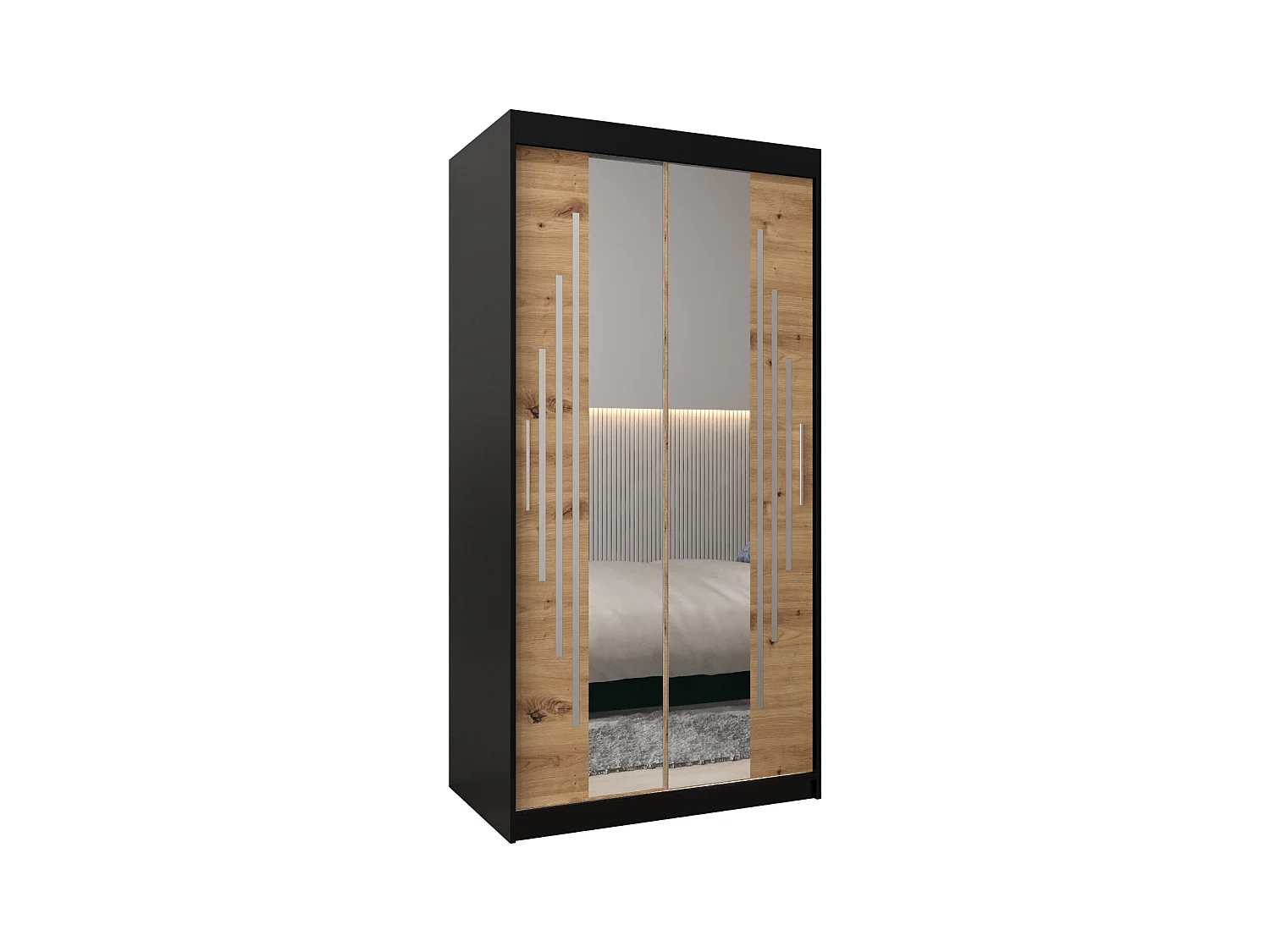 SCHWEBETÜRENSCHRANK YORK 1 200/100/62 2-türig (Schwarz/Artisan)