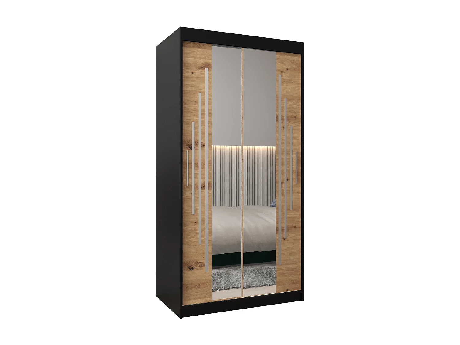 ARMOIRE YORK 1 À PORTES COULISSANTES 200/100/62 2 Portes (Noir/Artisan)