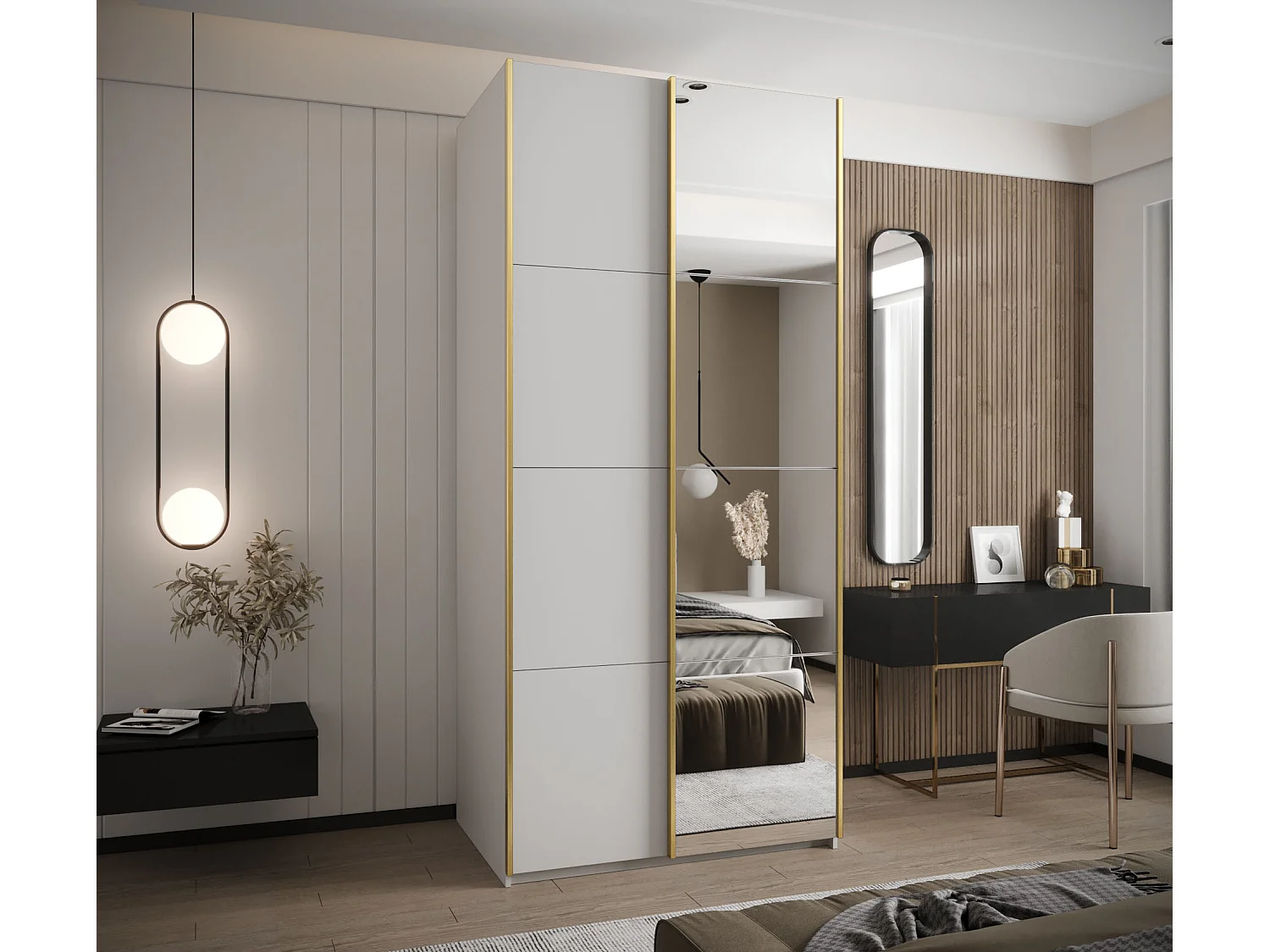 Armoire Lux 3 245,5/100/64 (Blanc/Blanc/Or)