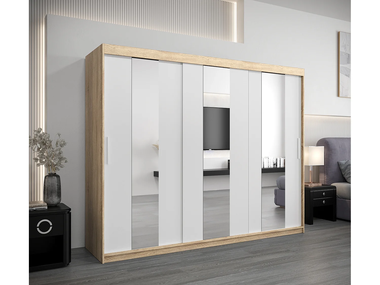 Pole kledingkast met schuifdeuren 200/250/62 3 deuren (sonoma/wit)