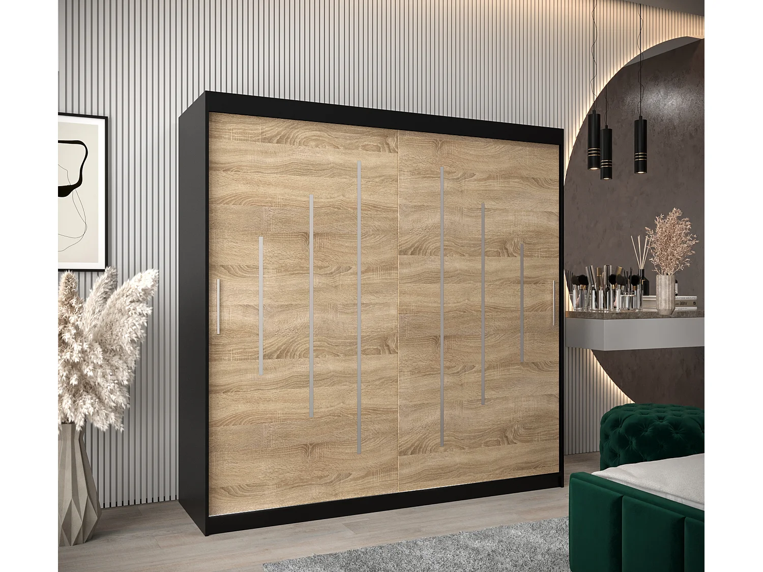 YORK KLEDINGKAST MET SCHUIFDEUREN 200/200/62 2 deuren (zwart/sonoma)