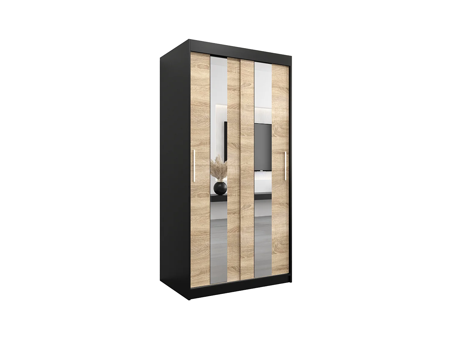 Armoire Pole À Portes Coulissantes 200/100/62 2 portes (Noir/Sonoma)