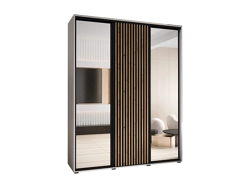 ARMOIRE LANKO 2 À PORTES COULISSANTES 235,2/200/60 3 Portes (Blanc/Noir)