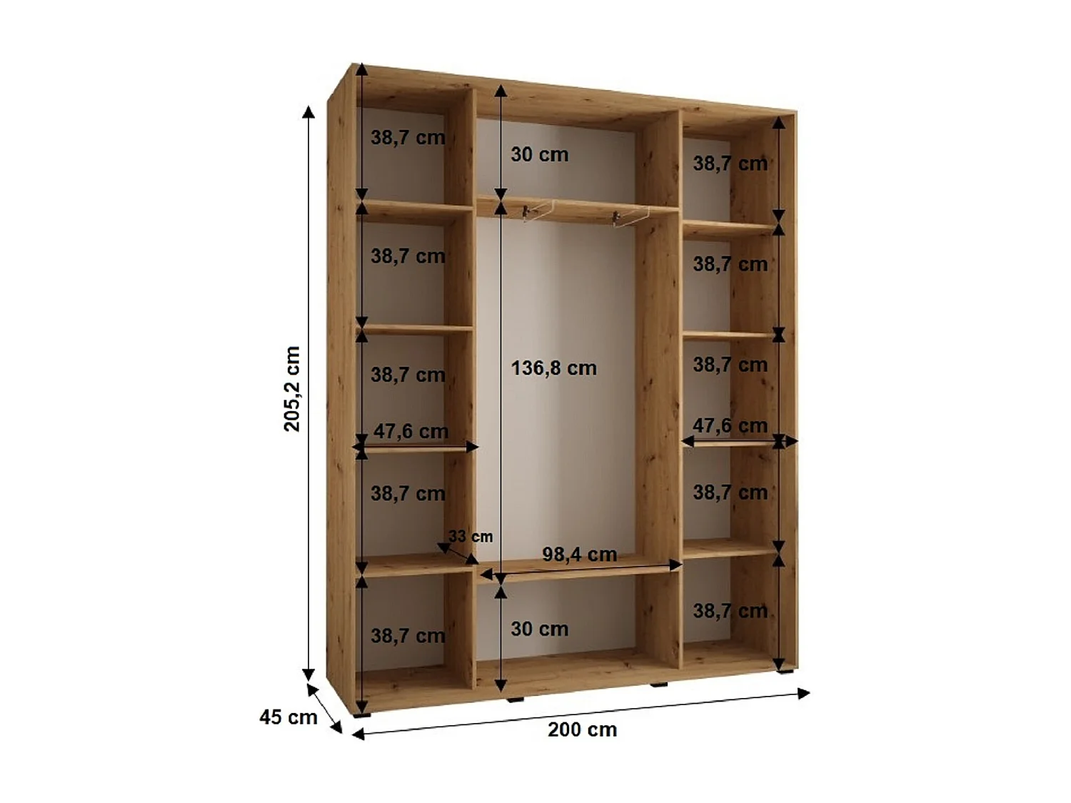 ARMADIO SAPPORO 1 AD ANTE SCORREVOLI 205,2/200/45 3 porte (Artisan/Bianco)