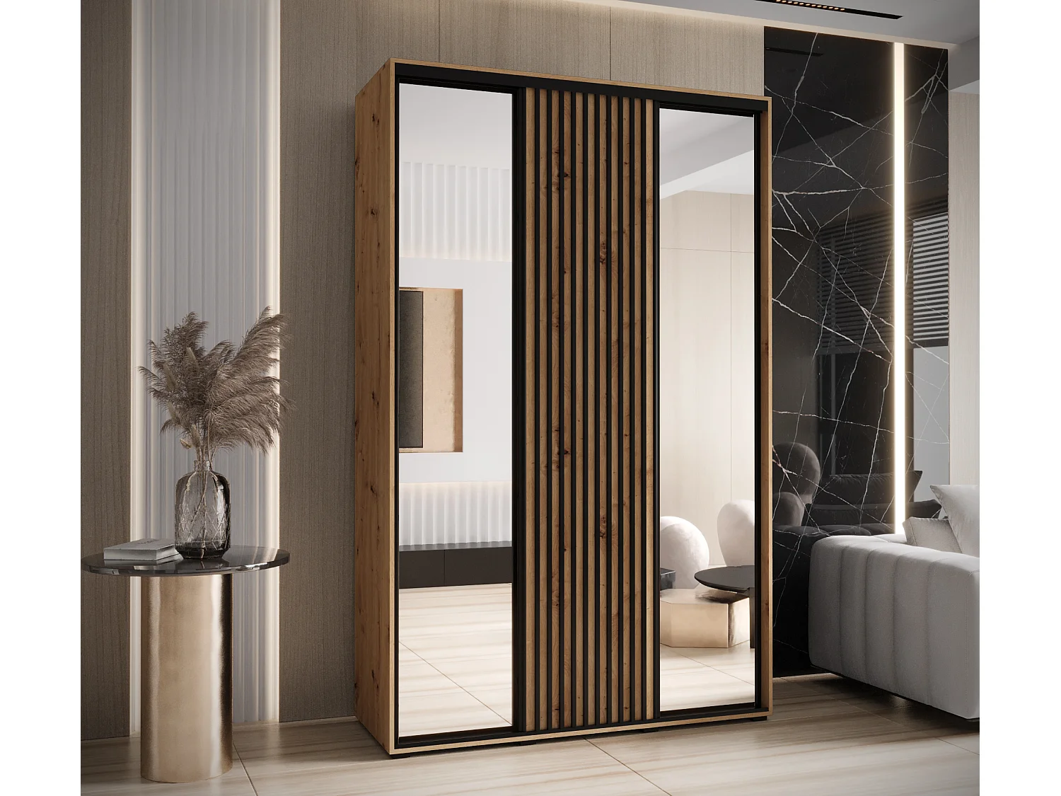 ARMOIRE SAPPORO 2 À PORTES COULISSANTES 205,2/150/60 3 Portes (Artisan/Artisan)