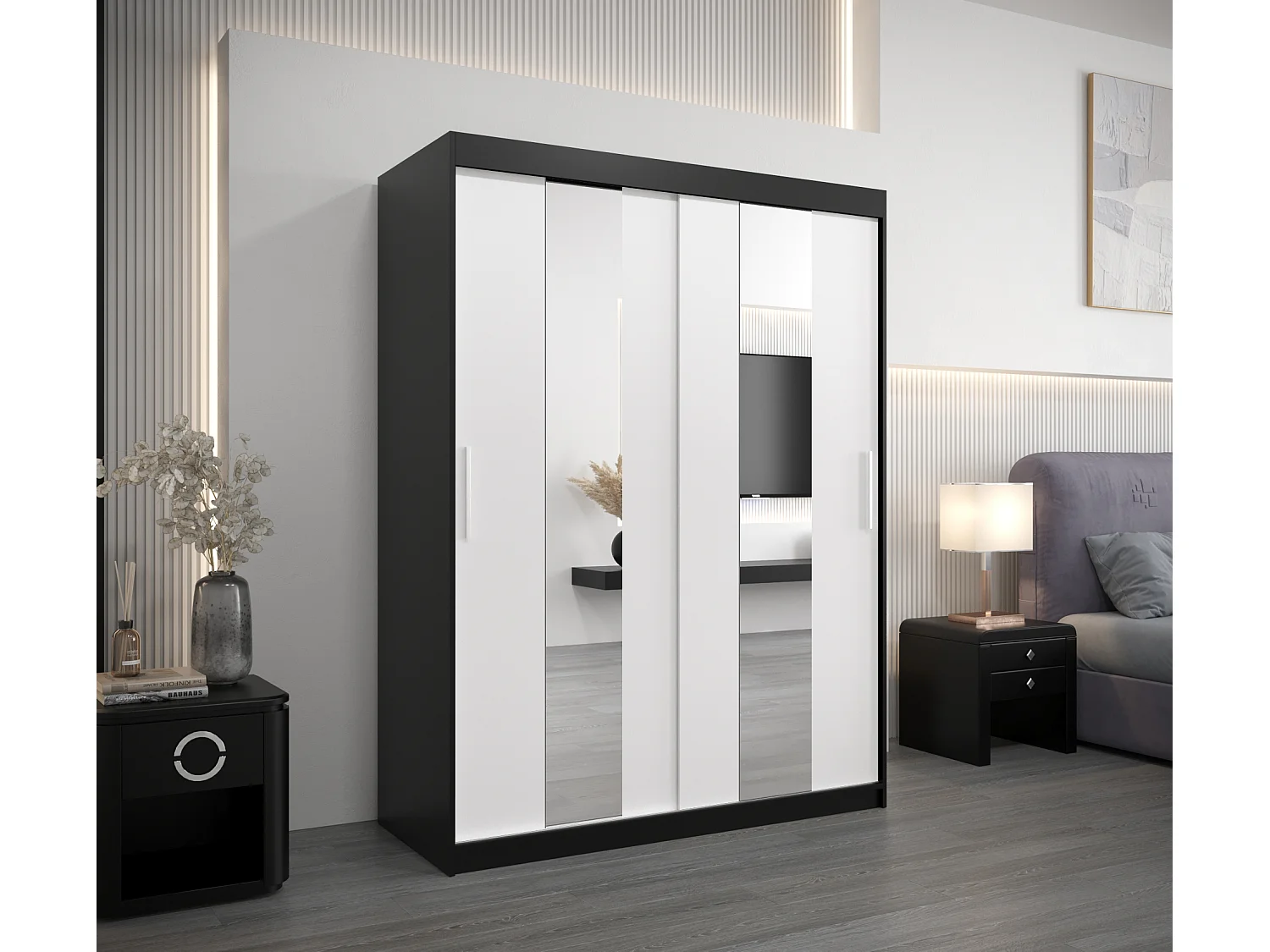 Armoire Pole À Portes Coulissantes 200/150/62 2 portes (Noir/Blanc)