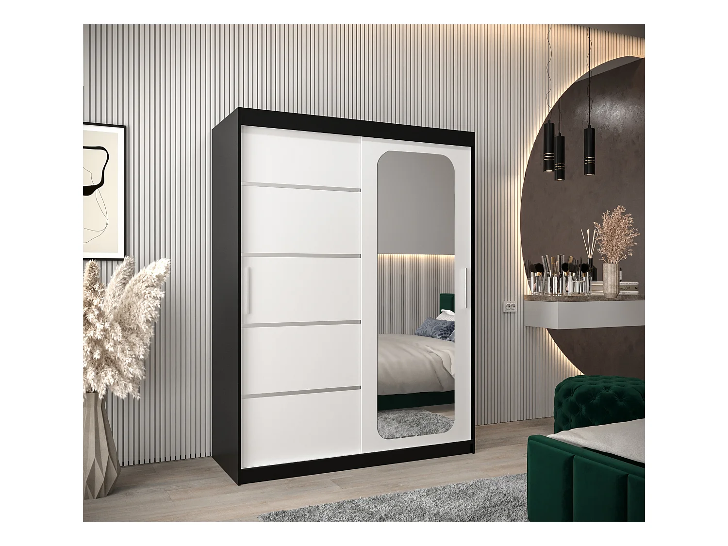 SCHWEBETÜRENSCHRANK PROMO V2 200/150/62 2-türig (Schwarz/Weiß)