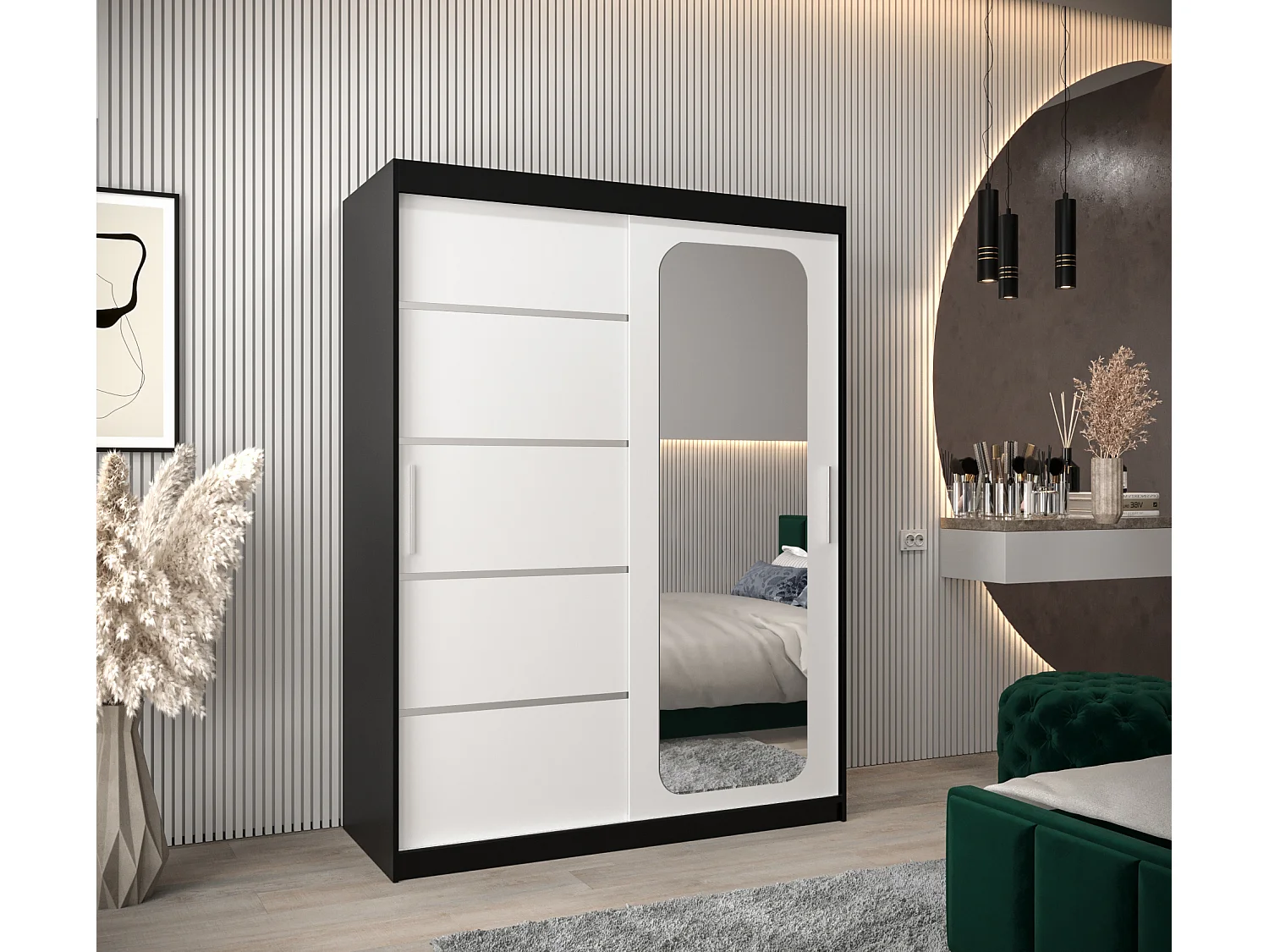 ARMOIRE PROMO V2 À PORTES COULISSANTES 200/150/62 2 Portes (Noir/Blanc)
