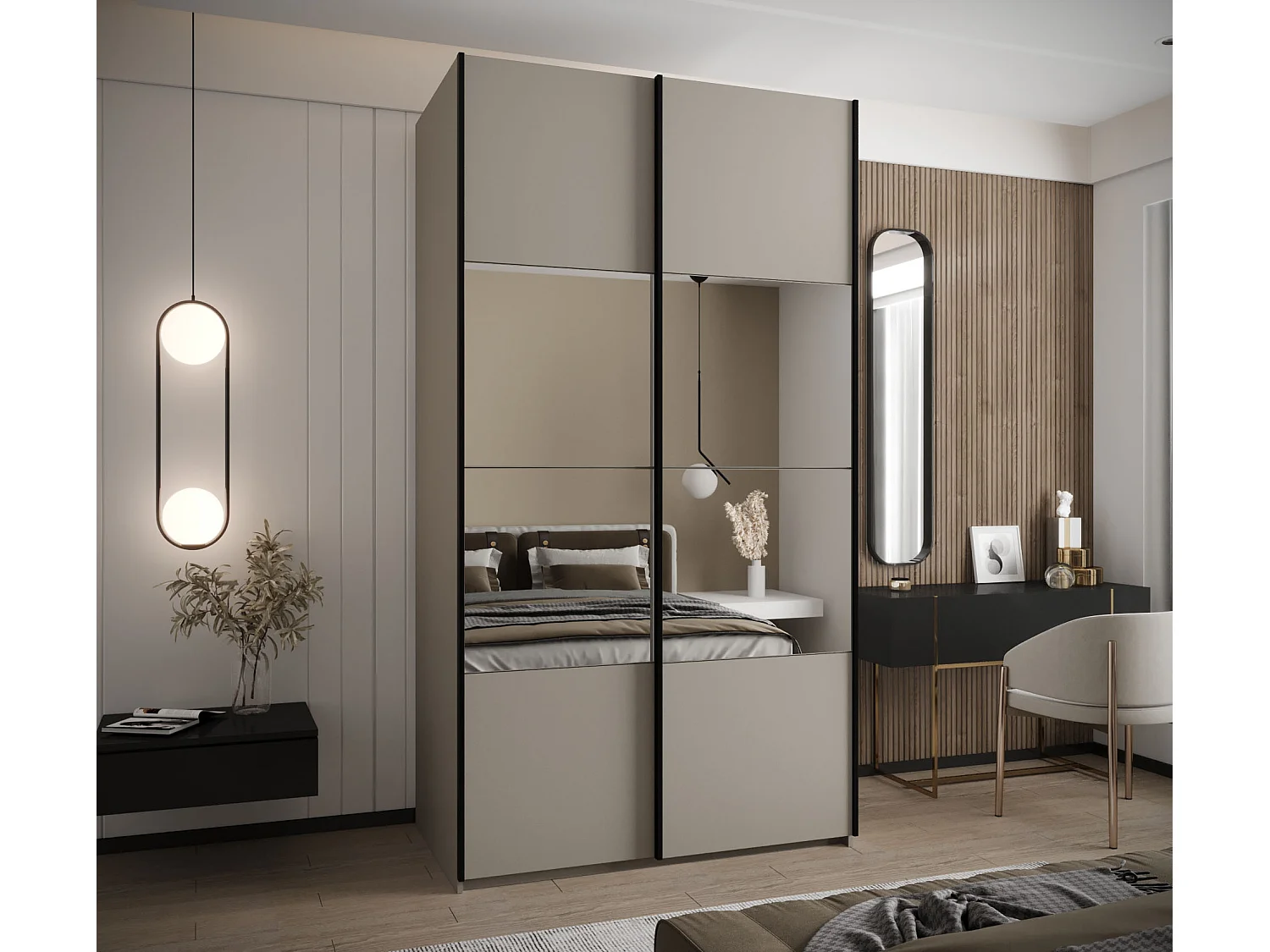 SCHWEBETÜRENSCHRANK Lux 4 245,5/130/64 (Kaschmir/Kaschmir/Schwarz)