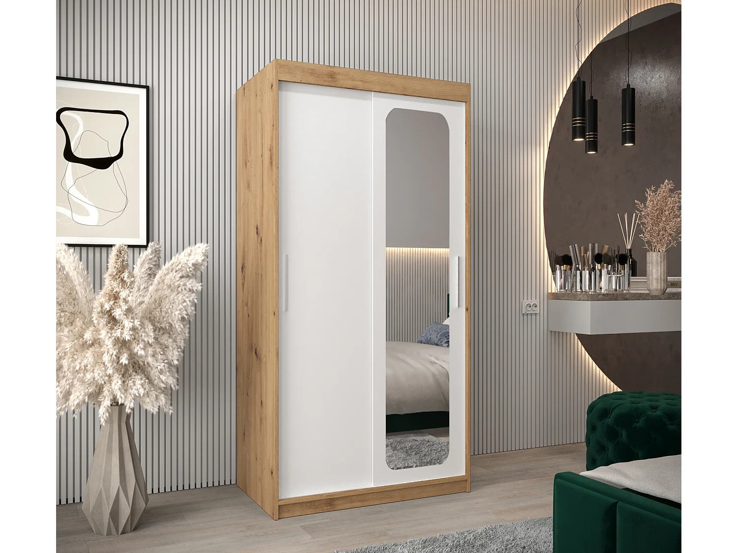 ARMOIRE PROMO T2 À PORTES COULISSANTES 200/100/62 2 Portes (Artisan/Blanc)