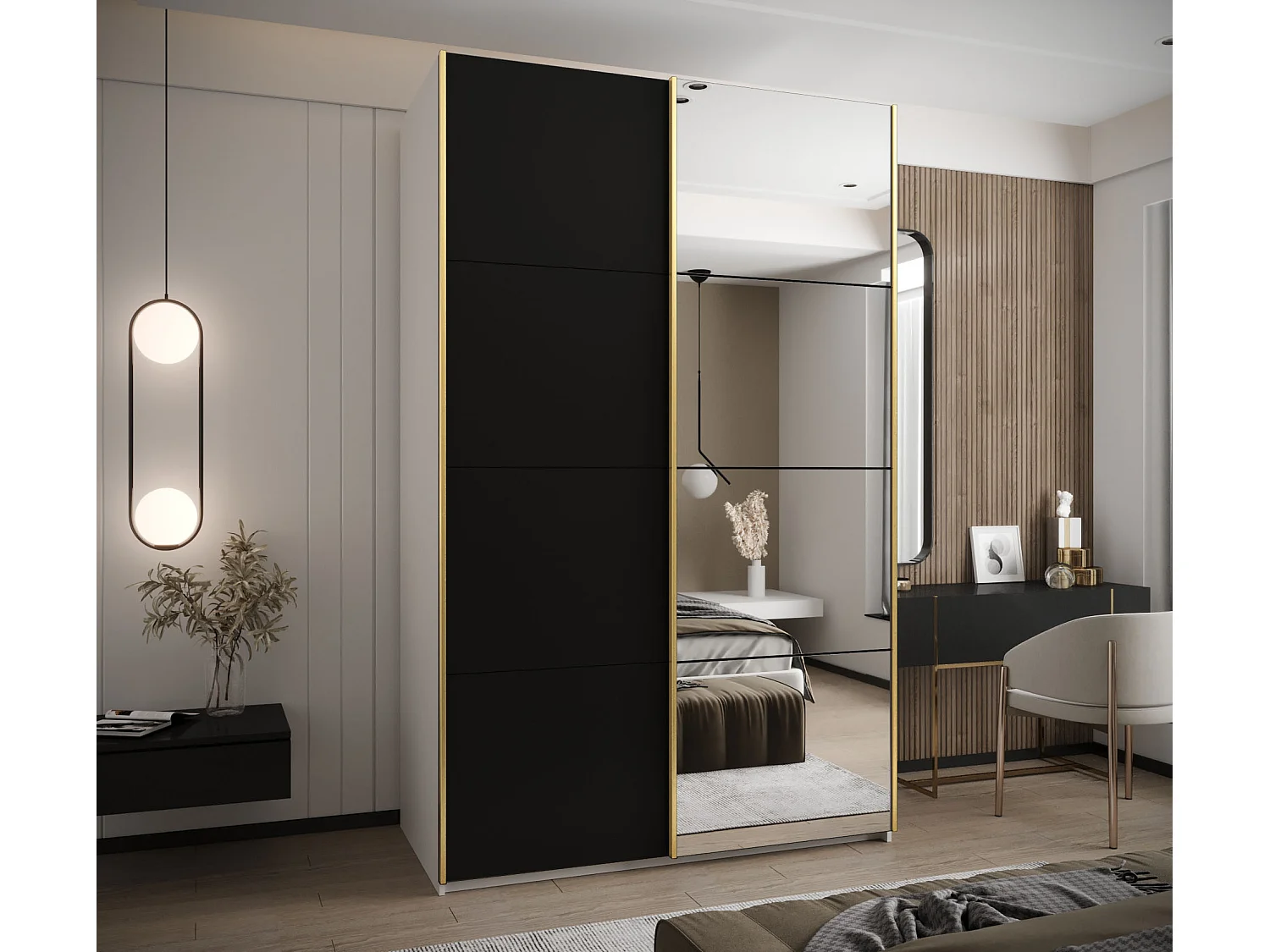 Armadio Lux 3 245,5/150/64 (Blanc/Nero/Argento)