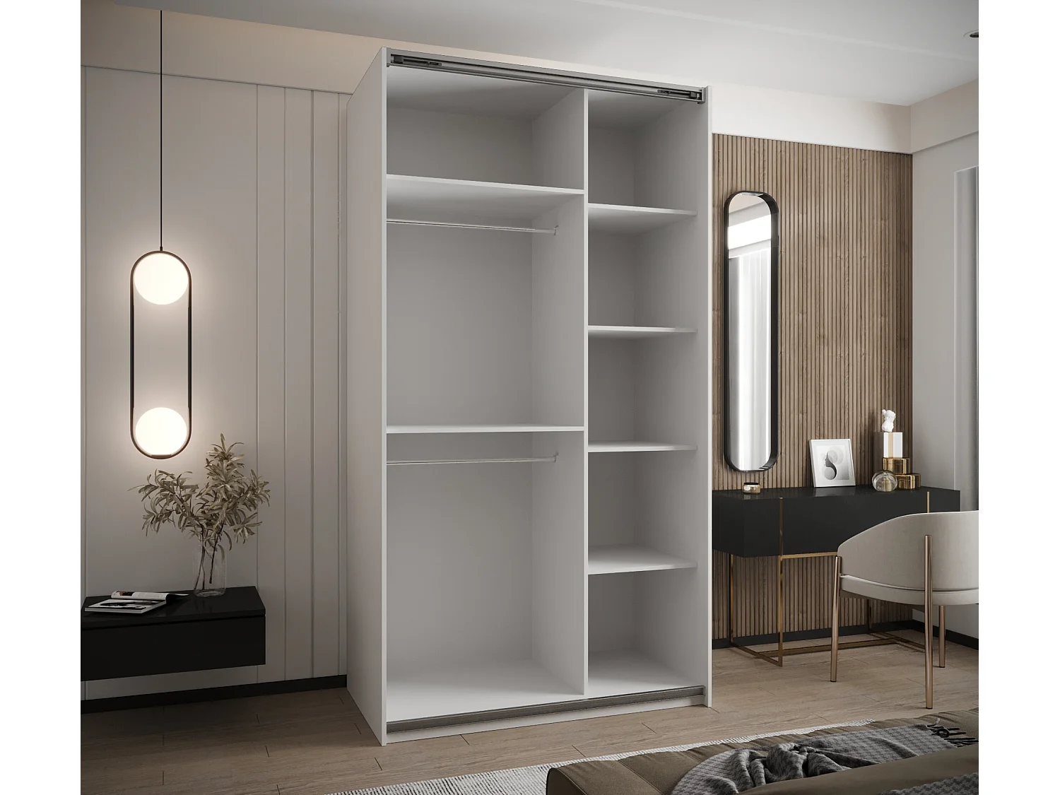 Armoire Lux 3 245,5/130/64 (Blanc/Blanc/Or)