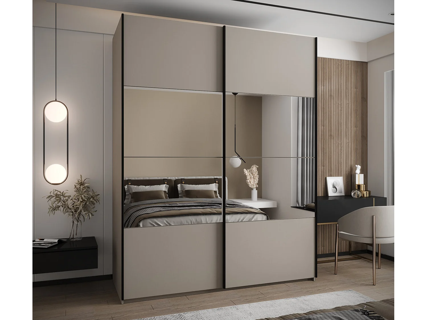 SCHWEBETÜRENSCHRANK Lux 4 245,5/190/64 (Kaschmir/Kaschmir/Schwarz)