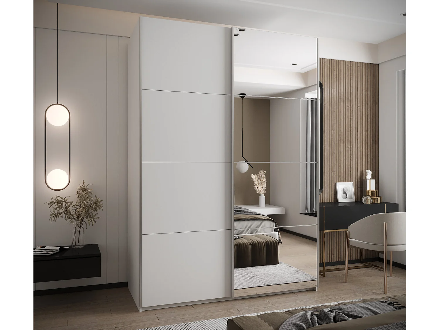 Armoire Lux 3 245,5/180/64 (Blanc/Blanc/Argent)