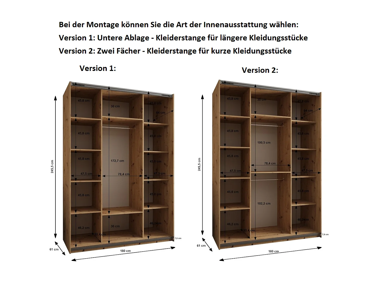 Armoire Lux 2 245,5/180/64 (Noir/Blanc/Or)