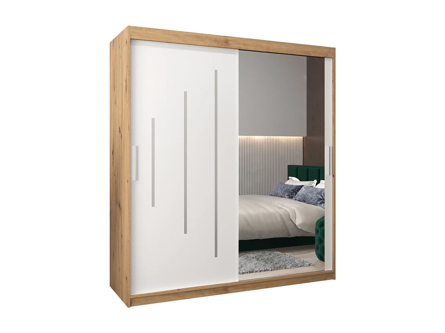 YORK 2 KLEDINGKAST MET SCHUIFDEUREN 200/180/62 2 deuren (artisan/wit)