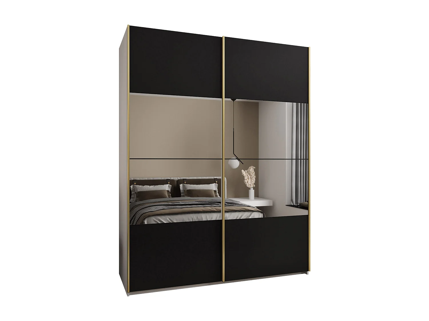 SCHWEBETÜRENSCHRANK Lux 4 245,5/200/64 (Weiß/Schwarz/Silber)