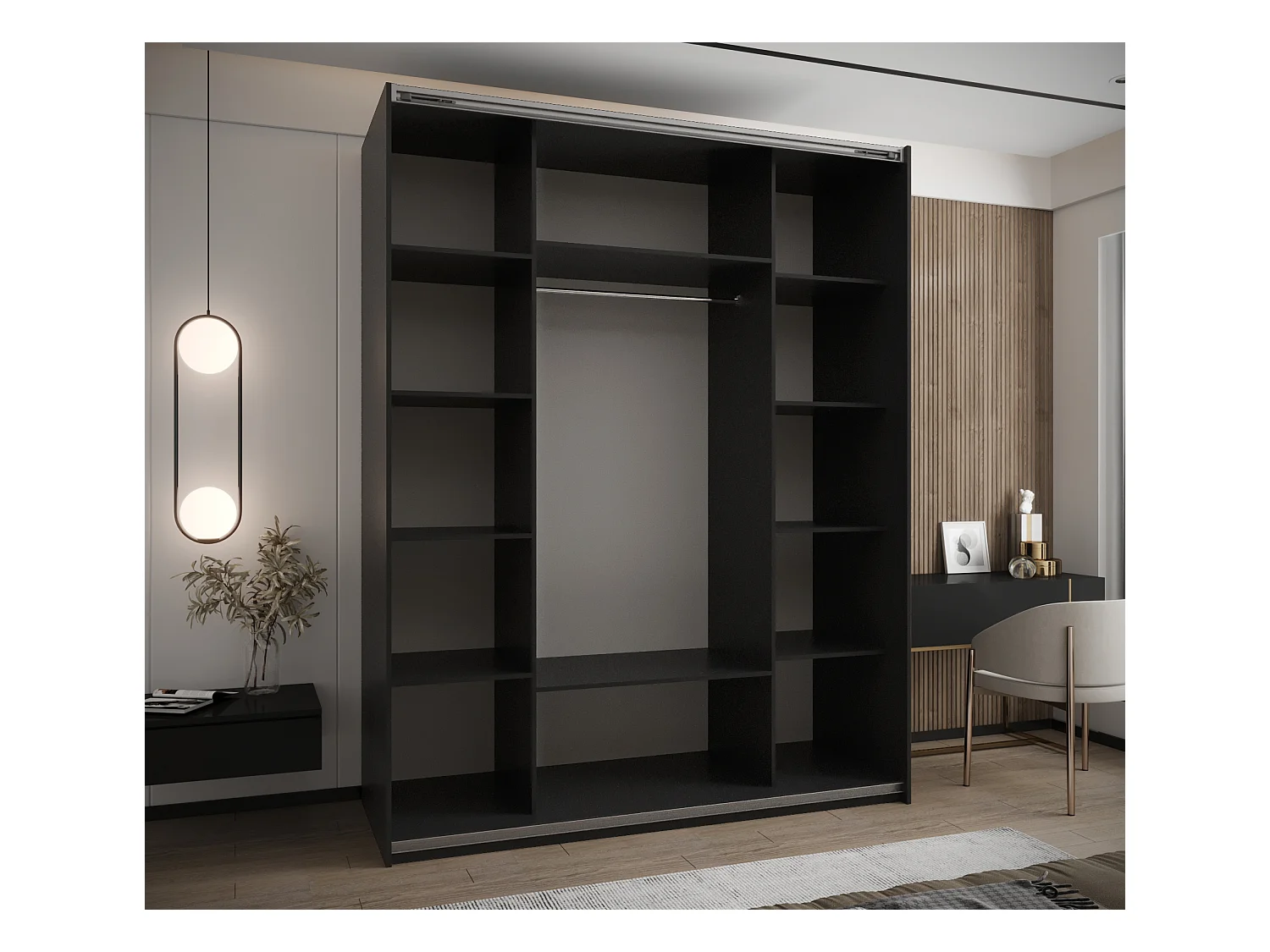 SCHWEBETÜRENSCHRANK Lux 4 245,5/200/64 (Schwarz/Weiß/Gold)