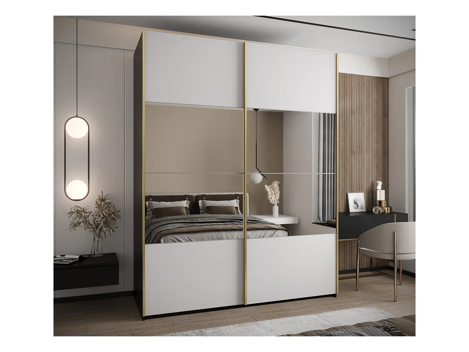 SCHWEBETÜRENSCHRANK Lux 4 245,5/200/64 (Schwarz/Weiß/Gold)