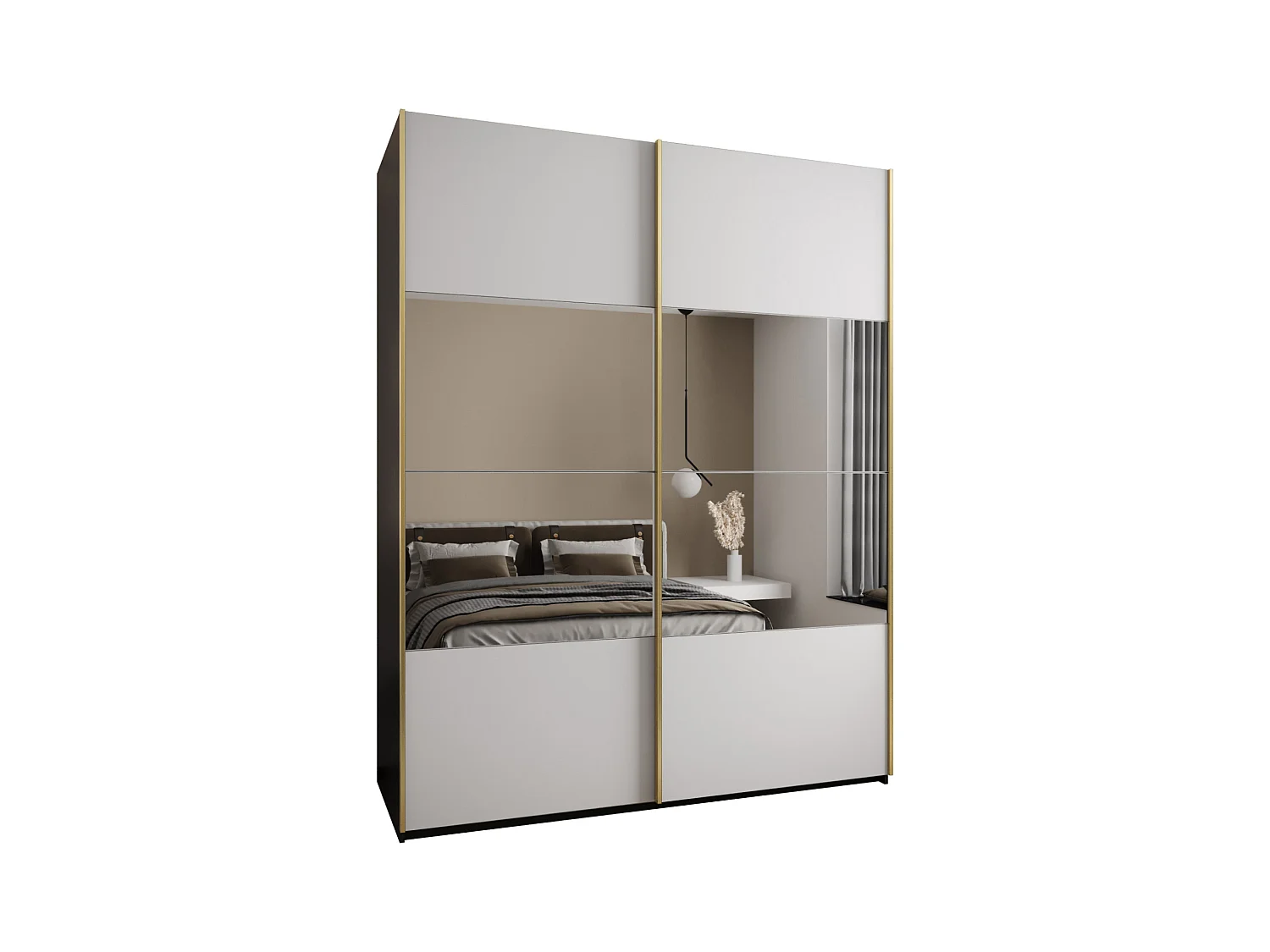 SCHWEBETÜRENSCHRANK Lux 4 245,5/200/64 (Schwarz/Weiß/Gold)