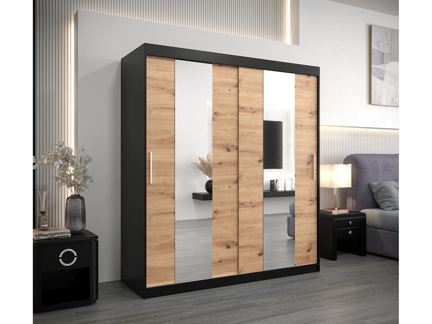 Armoire Pole À Portes Coulissantes 200/180/62 2 portes (Noir/Artisan)