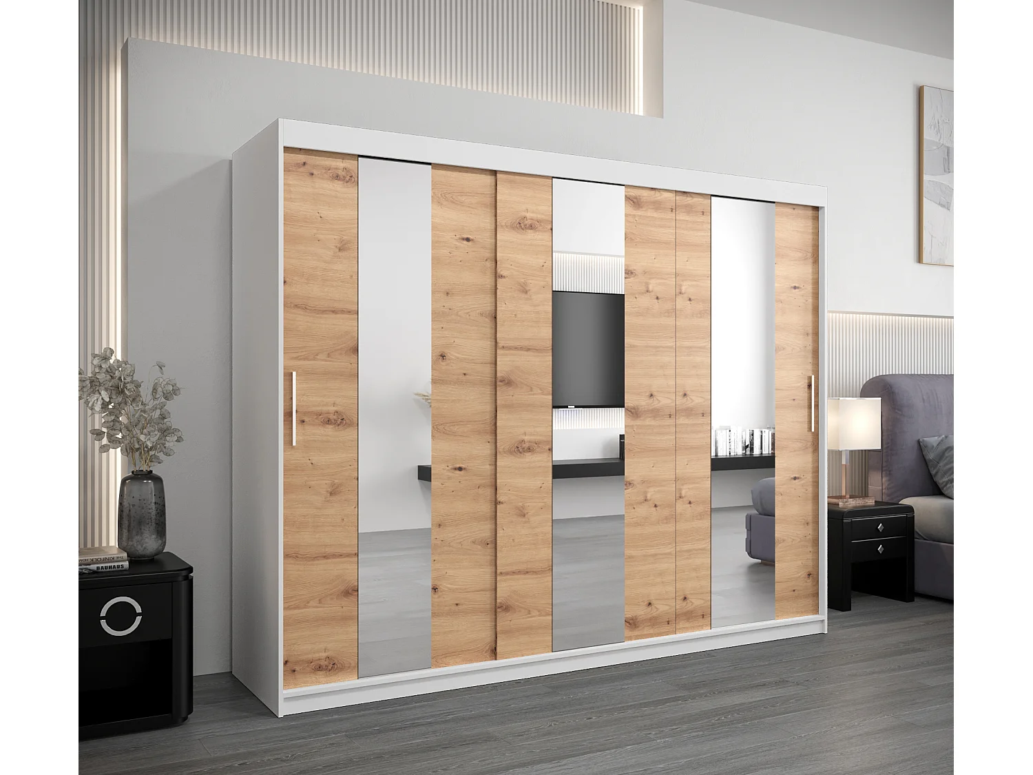 Armoire Pole À Portes Coulissantes 200/250/62 3 Portes (Blanc/Artisan)