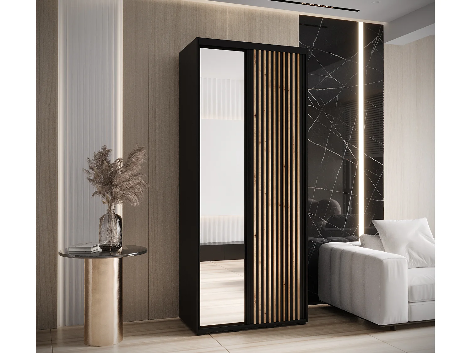 SAPPORO 2 KLEDINGKAST MET SCHUIFDEUREN 205,2/100/45 2 deuren (zwart/zwart)