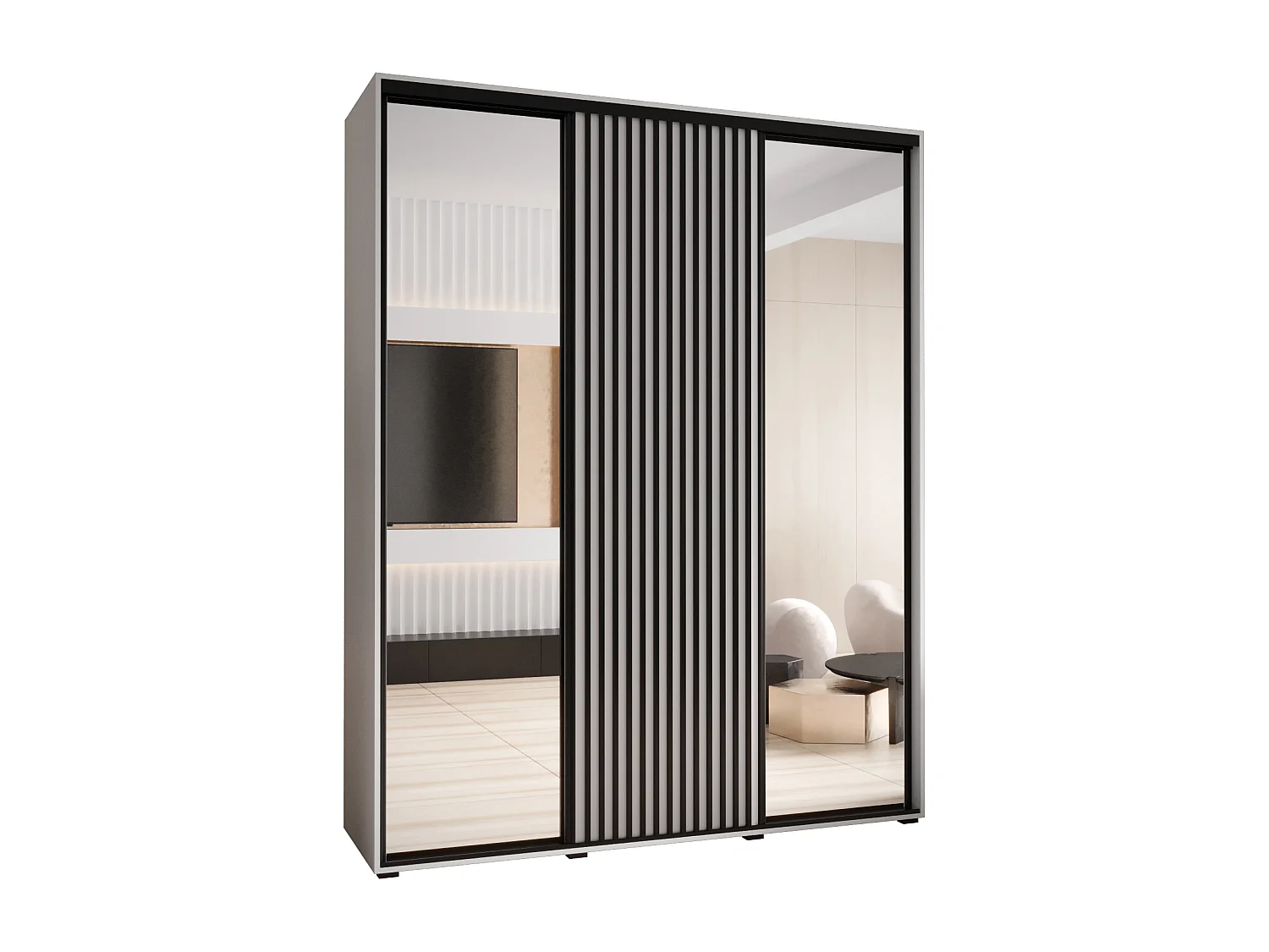 ARMADIO SAPPORO 2 AD ANTE SCORREVOLI 205,2/190/60 3 porte (Bianco/Bianco)