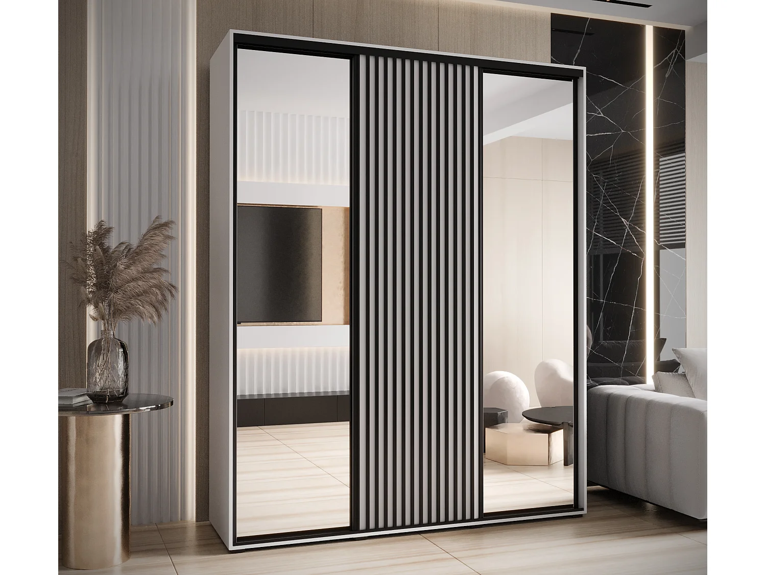 ARMADIO SAPPORO 2 AD ANTE SCORREVOLI 205,2/190/60 3 porte (Bianco/Bianco)