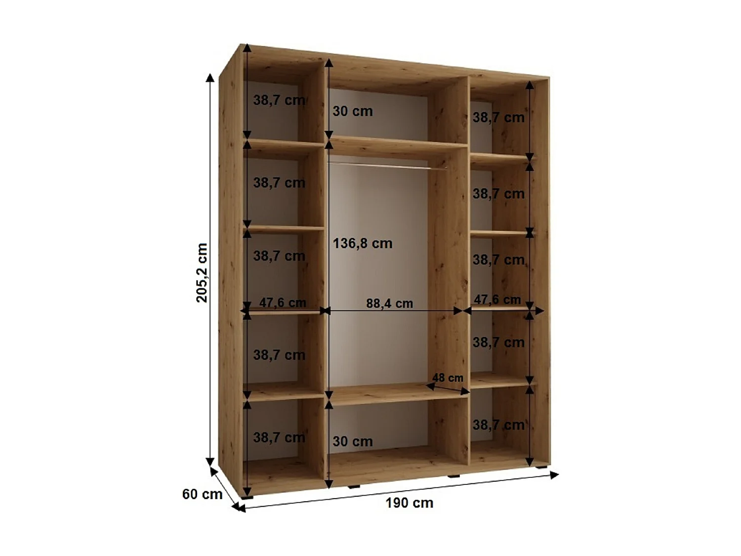 ARMADIO SAPPORO 2 AD ANTE SCORREVOLI 205,2/190/60 3 porte (Bianco/Bianco)