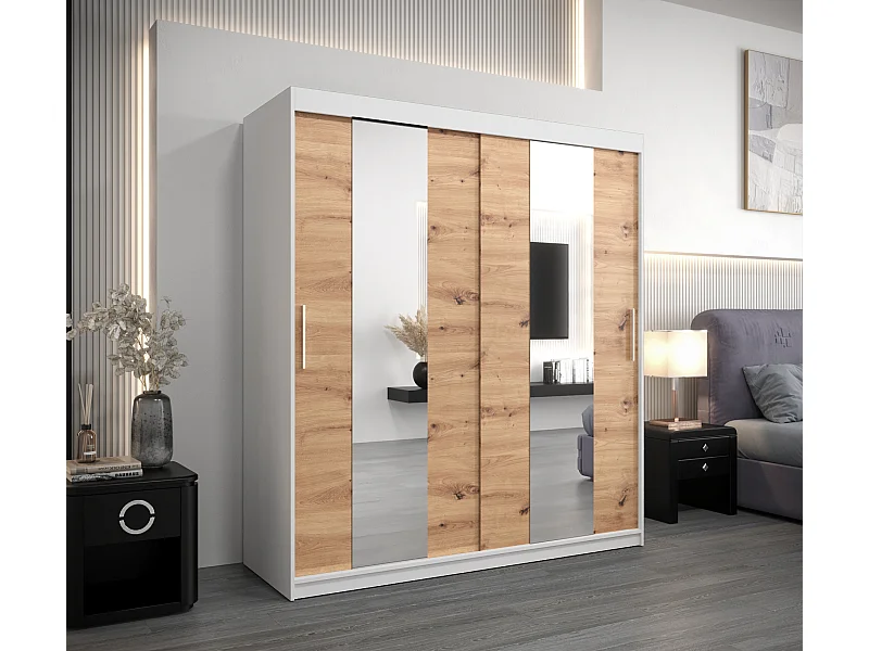 Armadio Pole ad ante scorrevoli 200/180/62 2 porte (bianco/artisan)