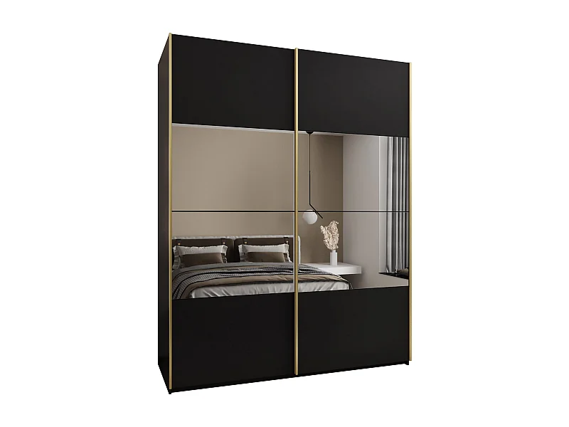 SCHWEBETÜRENSCHRANK Lux 4 245,5/200/64 (Schwarz/Schwarz/Gold)