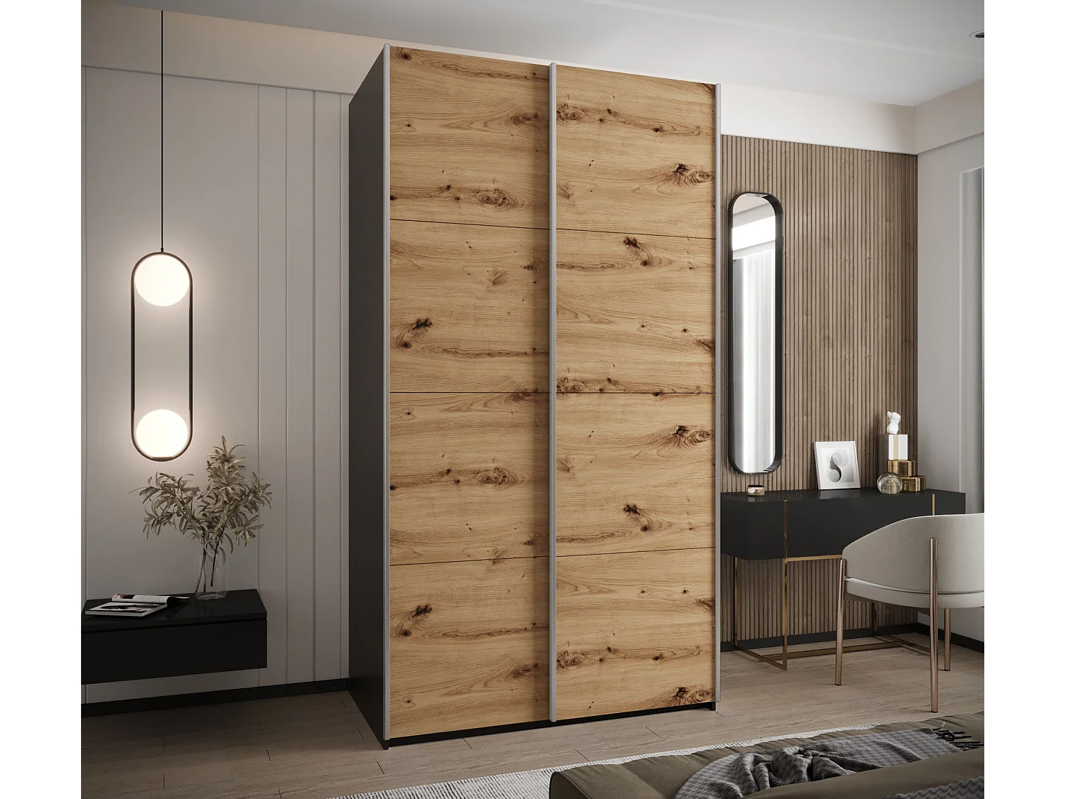 SCHWEBETÜRENSCHRANK Lux 1 245,5/130/64 (Schwarz/Artisan/Silber)