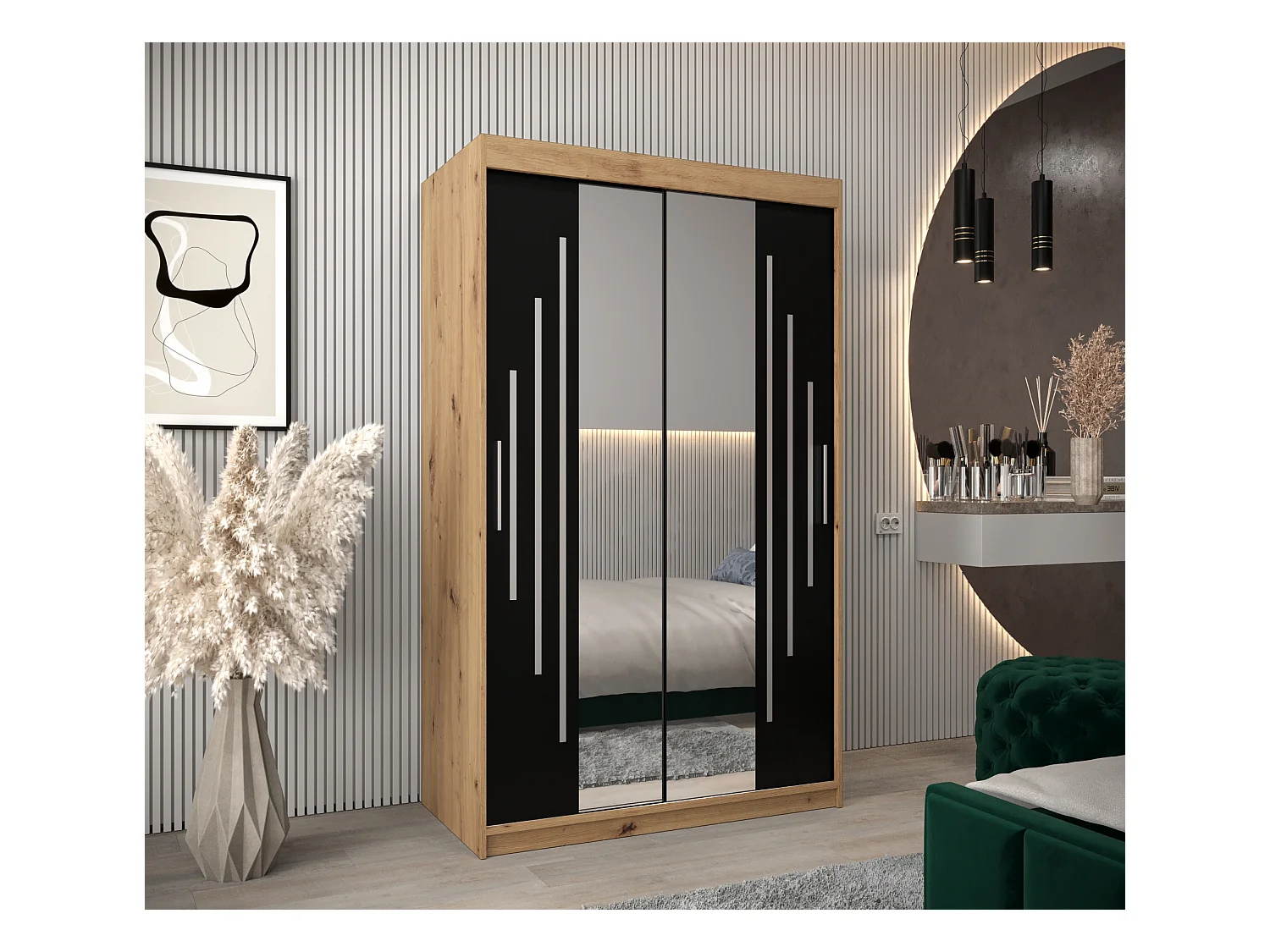 ARMOIRE YORK 1 À PORTES COULISSANTES 200/120/62 2 Portes (Artisan/Noir)