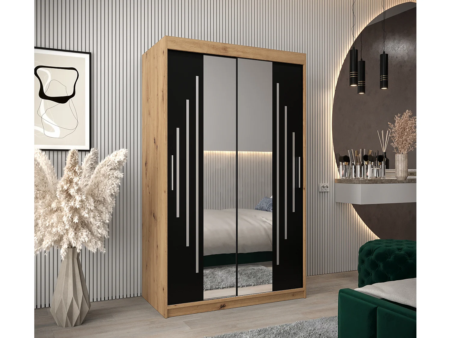 ARMOIRE YORK 1 À PORTES COULISSANTES 200/120/62 2 Portes (Artisan/Noir)