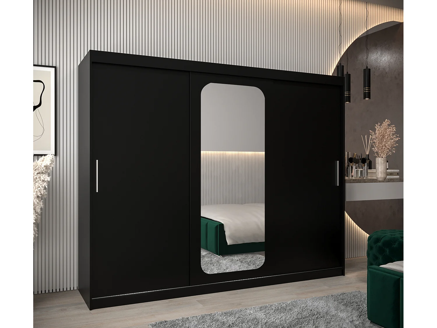 ARMOIRE PROMO T2 À PORTES COULISSANTES 200/250/62 3 Portes (Noir/Noir)