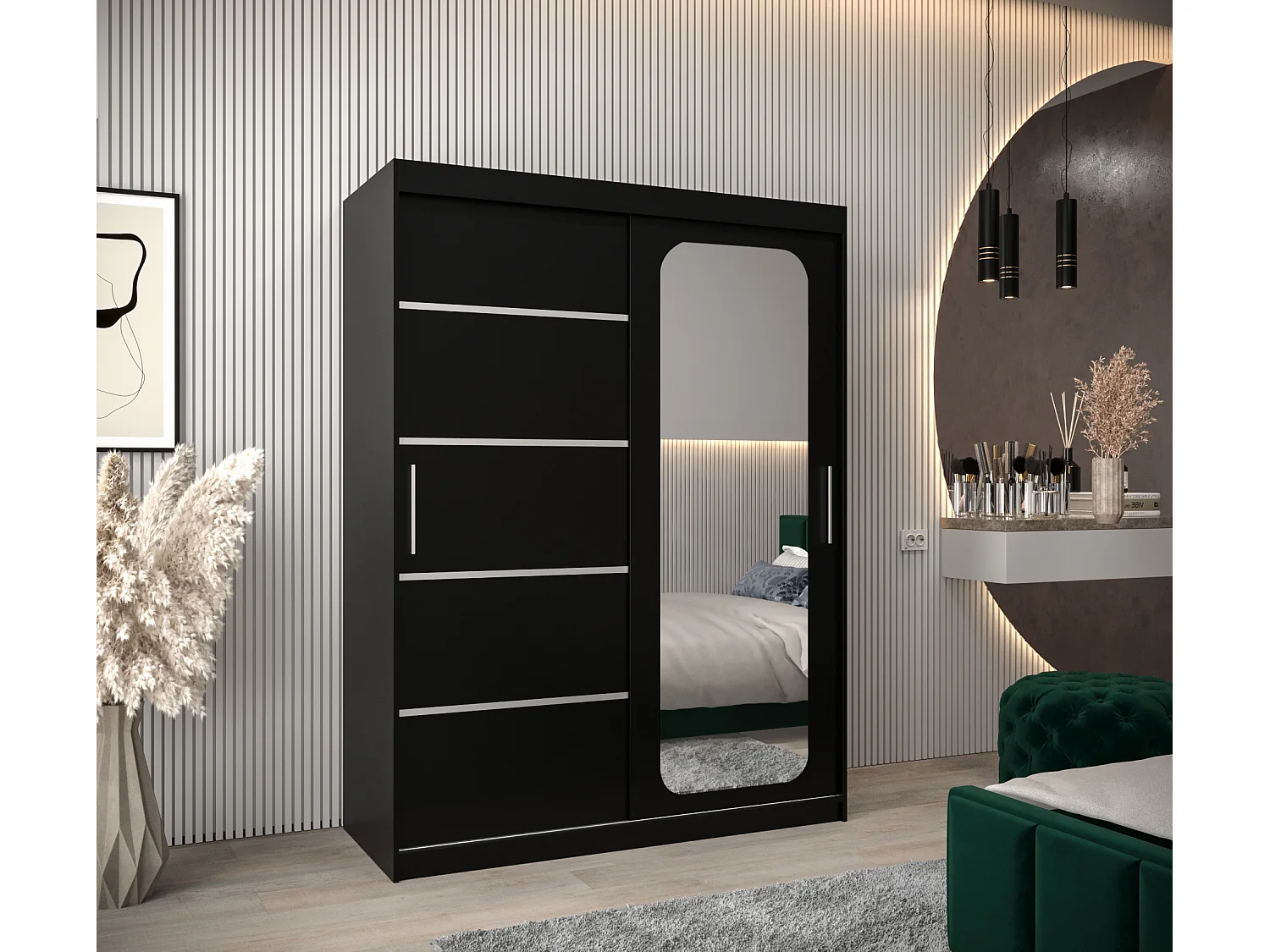 ARMOIRE PROMO V2 À PORTES COULISSANTES 200/150/62 2 Portes (Noir/Noir)