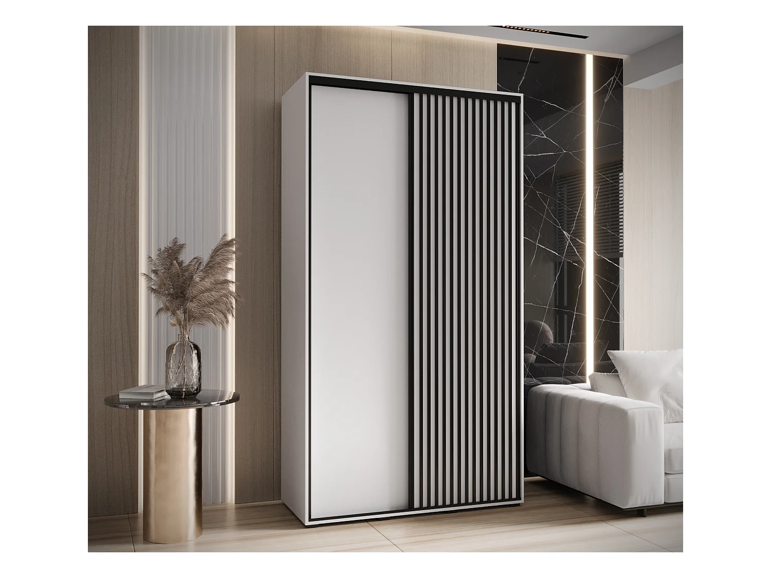 ARMOIRE SAPPORO 1 À PORTES COULISSANTES 205,2/140/45 2 Portes (Blanc/Blanc)