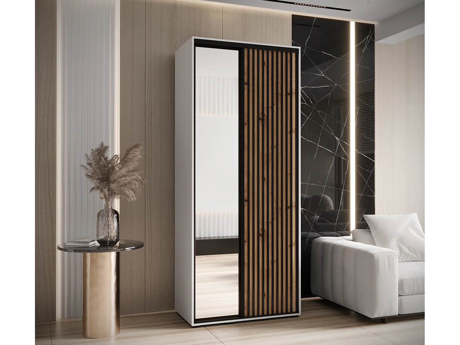 ARMADIO LANKO 2 AD ANTE SCORREVOLI 235,2/110/60 2 porte (Bianco/Artisan)