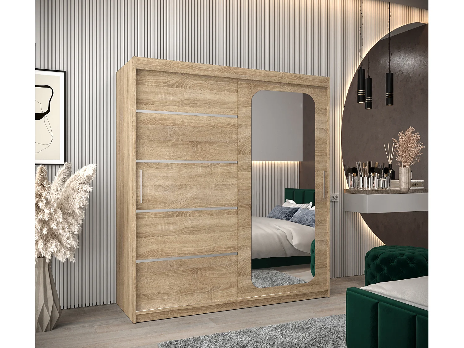 PROMO V2 KLEDINGKAST MET SCHUIFDEUREN 200/180/62 2 deuren (sonoma/sonoma)