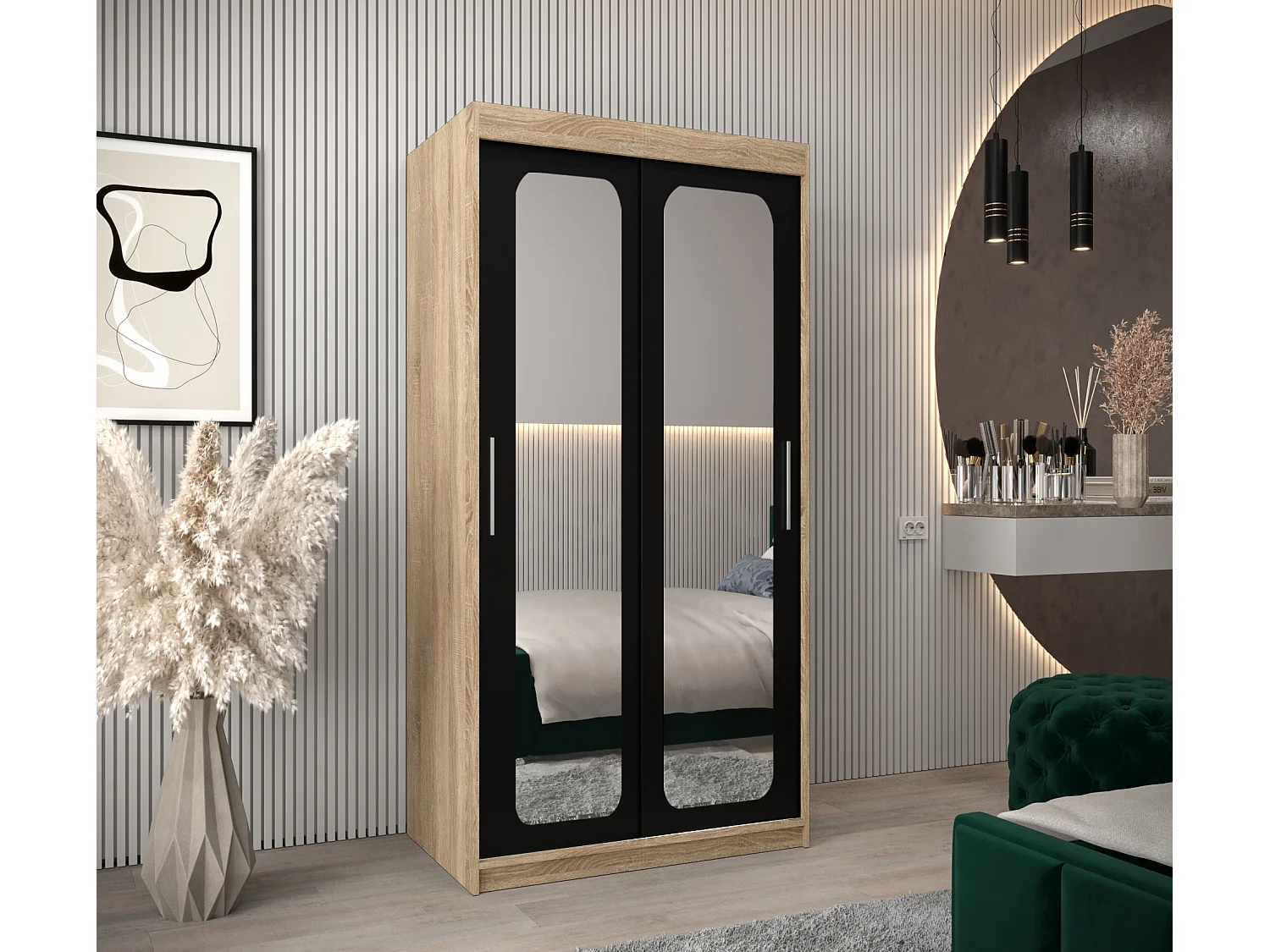 ARMOIRE PROMO T3 À PORTES COULISSANTES 200/100/62 2 Portes (Sonoma/Noir)