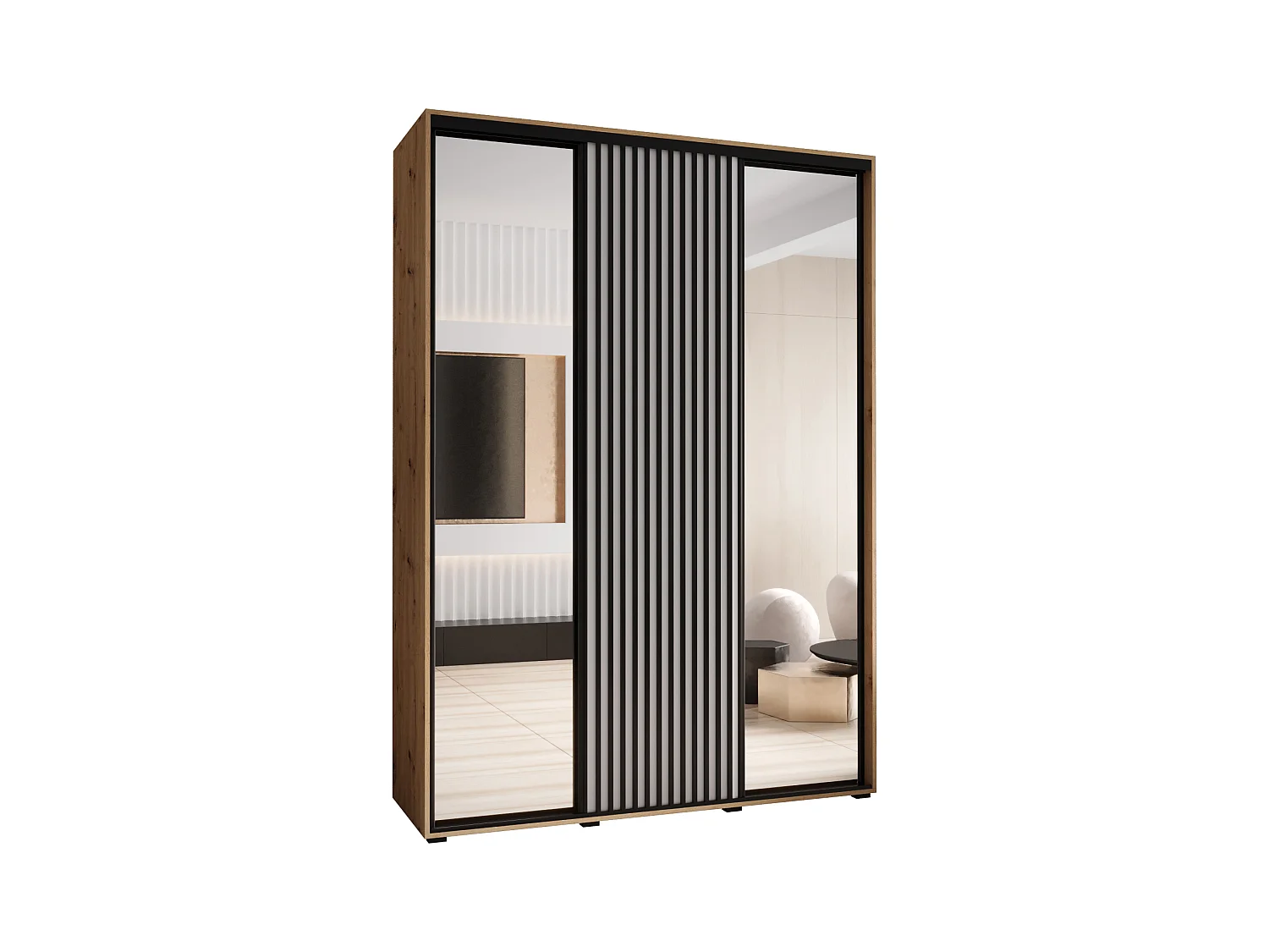 ARMOIRE SAPPORO 2 À PORTES COULISSANTES 205,2/170/45 3 Portes (Artisan/Blanc)