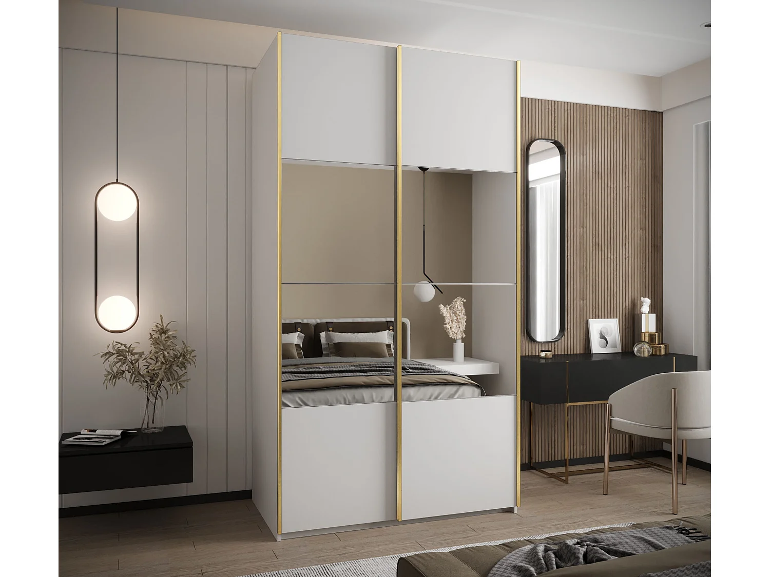 Armoire Lux 4 245,5/140/64 (Blanc/Blanc/Or)