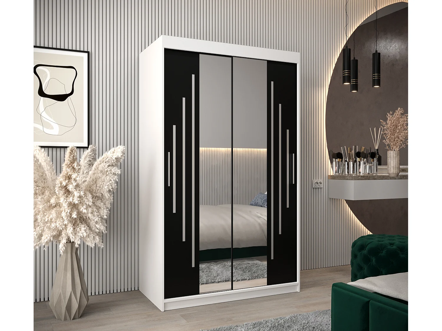 ARMOIRE YORK 1 À PORTES COULISSANTES 200/120/62 2 Portes (Blanc/Noir)