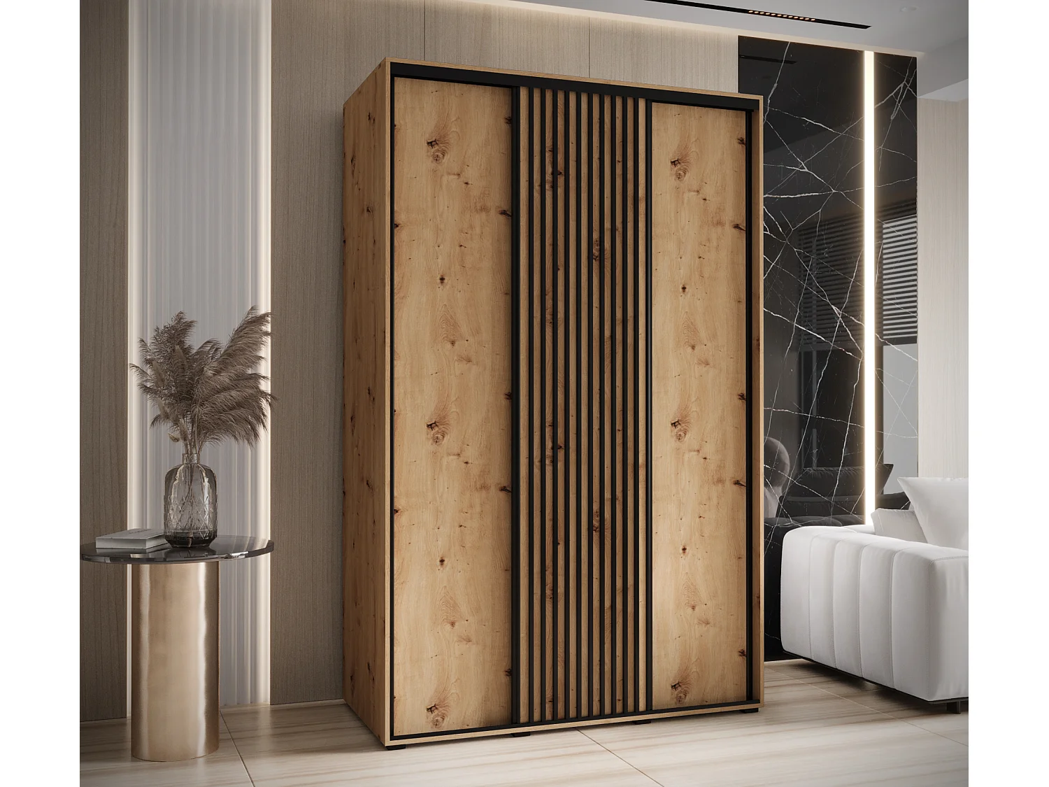 ARMOIRE LANKO 1 À PORTES COULISSANTES 235,2/150/60 3 Portes (Artisan/Artisan)